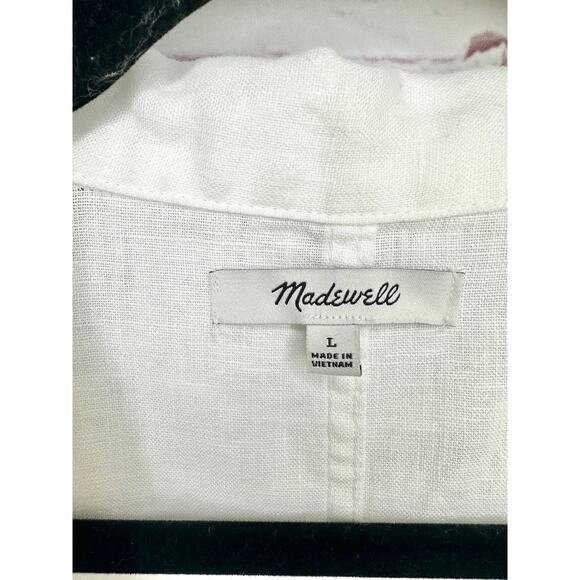 Madewell White 100% Linen Cropped Button Front Short Sleeve Top Womens Large - Picture 2 of 8